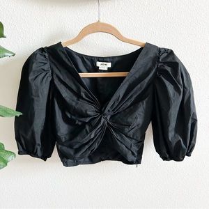Jason Wu twist front crop blouse puff sleeve black